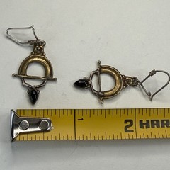 Vintage 925 Mixed Metal Onyx Dangle Earrings Brass Sterling Boho Brutalist