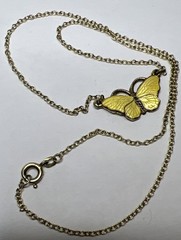 VTG Norway Norwegian Sterling Necklace Yellow Guilloche Enamel Butterfly Signed
