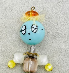 Vintage Articulated Bead Doll Pendant Moonglow Lucite Folk Art Charm Whimsical