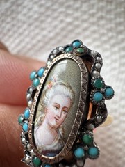 Antique Victorian era 14k Gold Silver Top Pearl Miniature Portrait Ring
