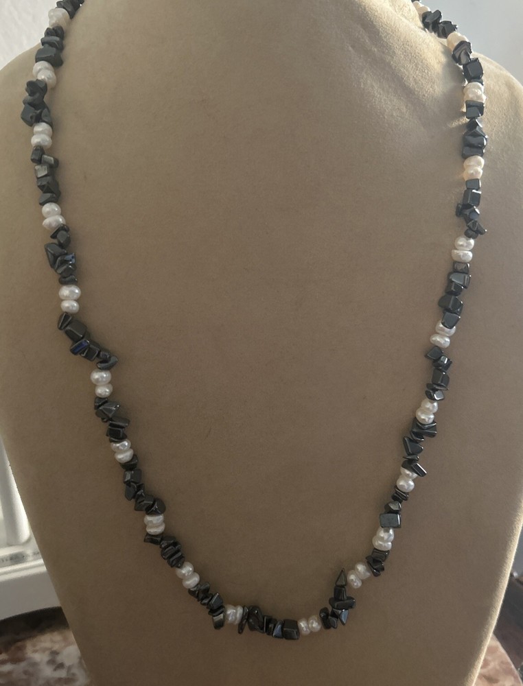 JTV Designer Hematite White Pearl Beaded 26” Necklace