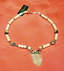 Anthropologie Necklace Dragon Fly Pendant Abalone Shell Pearl Fairycore Pixie