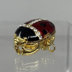Vintage Ladybug Rhinestone Enamel Trinket Box Pendant Gold Tone 1.35”