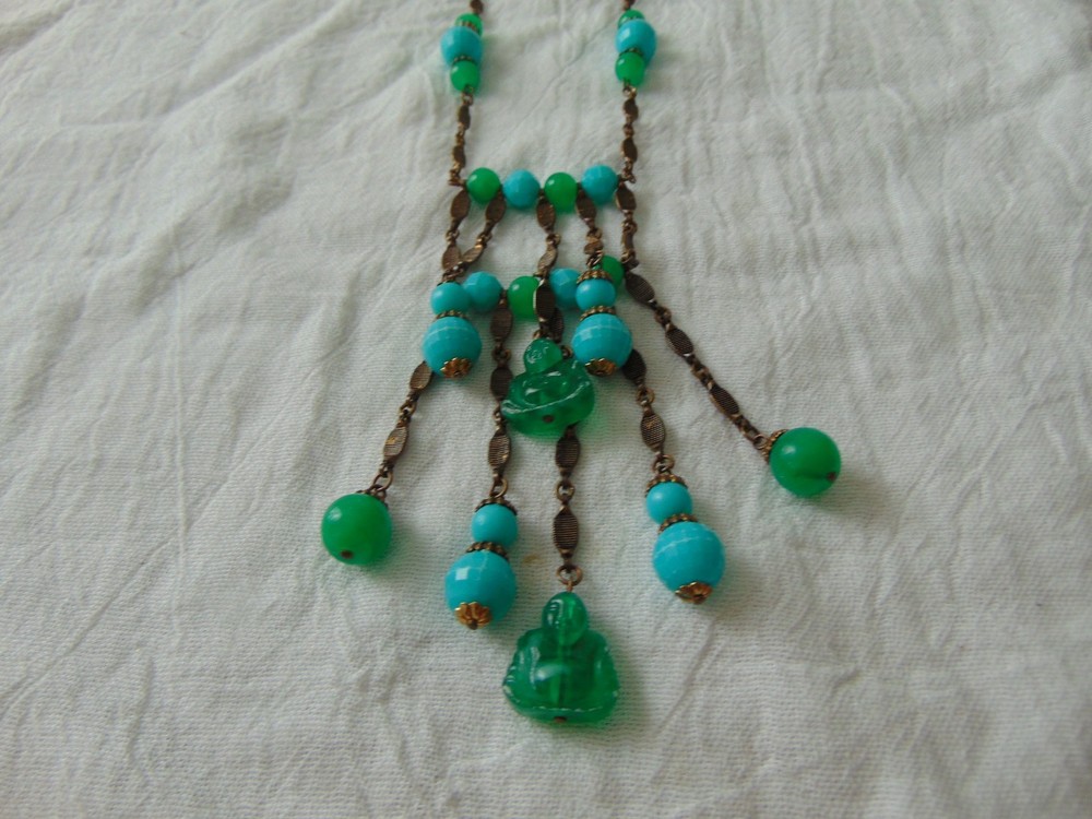antique metal plastic Buddah dangles beads pendant necklace
