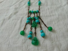 antique metal plastic Buddah dangles beads pendant necklace