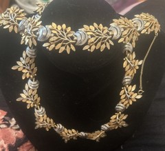 Vtg Crown Trifari Leaf Sprig Dome Two-Tone Choker & Matching 6 3/4” Bracelet Euc