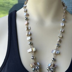 Beach Pendant Necklace 24 Inch Mother Of Pearl Beaded Shell Boho Beach Jellyfish