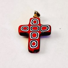 VTG MILLIFIORI Glass Cross Pendant. 24mm T Sterling Bail Signed Italy Murano?