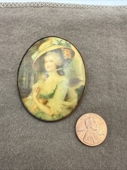 Vintage Cameo Portrait Porcelain and Brass Brooch Pin Jewelry