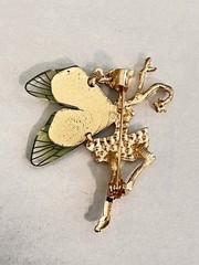 Elegant Fairy Brooch Pin – Rhinestone Gold Tone with Iridescent Purple Wings