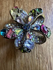 Vibrant Vintage Hollycraft Brooch Signed Blue Purple Green Pink Gold toned P-7