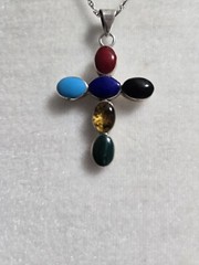 Signed stamped 925 Mexico sterling silver multicolor cabochons stones necklace