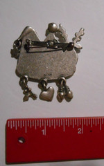 AJMC Pewter Christmas Pin Brooch Enamel Articulated Dangles FRIENDS Santa