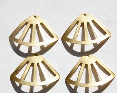 1 Hole Raw Brass Cut Out Dapped Triangle or Fan Pendant Drop (4) mtl111