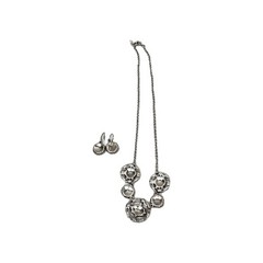 Vintage Marcasite Necklace & Pierced Ear Dangle Earrings | 3 Piece Jewelry Set