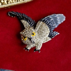 RARE Vintage Coro Style Trembler Owl Brooch Geissmann Brunialti Book Piece 30s