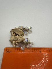 Gold Tone Maple Leaf Clear AB Crystal Dangle Bead Clip On Earrings