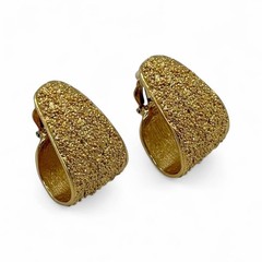 Vintage YSL Gold Tone Textured Clip On Earrings France Signed Statement