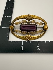 Vintage Sash Pin Brooch Purple Stone Gold Tone Signed George L Paine GLP