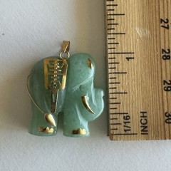 Vintage Jade Elephant Pendent Gold Tone TRIM Estate Charm Good Luck