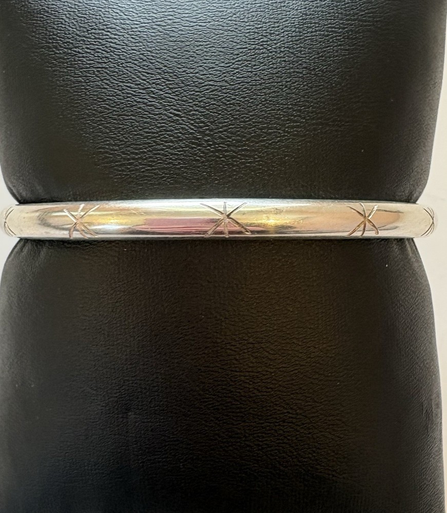 Vintage Mexico 925 Sterling Silver Bangle Bracelet Starburst Etched TS-120 13.9g