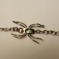 Alpaca Mexico Silver Spider Web Slave Cuff Bracelet With Abalone Or Paua 1980’s