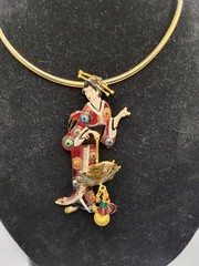 LUNCH AT THE RITZ Geisha Girl Pendant Brooch Hand Painted Fully Articulated
