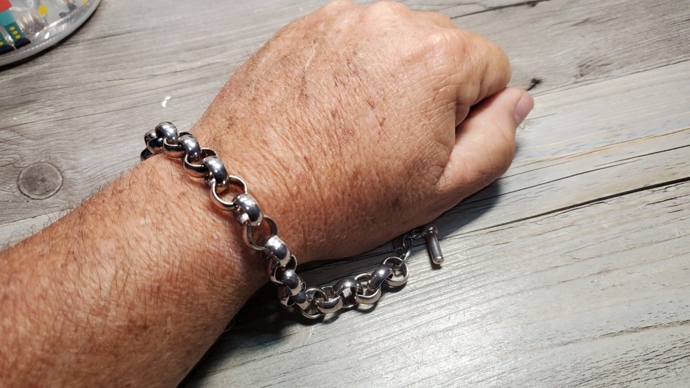 Vintage Erwin Pearl Sterling Silver Rolo Chain Bracelet circa 1960s