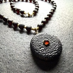 Fancy black cherry amber necklace with pendant 24.6g