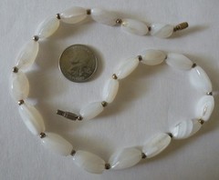 Vintage Translucent Polished White Onyx Oblong Irregular Beads Necklace 17″