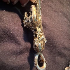 Gold Tone Leopard Gemstone Pendant Old Pawn Green Gem E