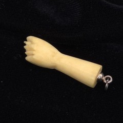 Antique Bone Figa Pendant or Charm Bovine / Cow Bone 1″ Carved Silver Tone