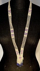 1920s Flapper Deco Sautoir Necklace, Very Good Antique Condition, Ecru/Blue/Pink