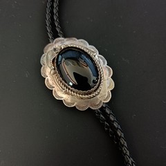 Western Bolo Tie Black Onyx Sterling Silver Cowboy Cowgirl Statement Handmade