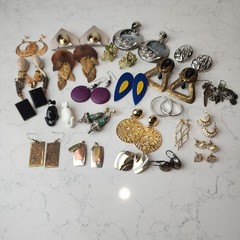 Vtg Clip-On Earrings Lot of 12 Pair Plastic Acrylic Metal Upcycle Craft Retro