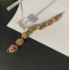 VINTAGE UNSIGNED “ART” GOLD GILT RHINESTONES CRYSTALS LINKED RETRO FLORAL