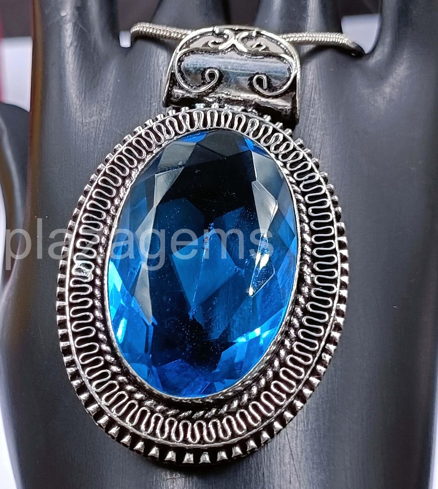 113.35 Ct Natural Blue Topaz Pendant Oval Cut 925 Sterling Silver EGL Gems 5ARM