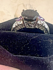 Lovely Chuck Clemency STS Sterling 925 Amethyst & Black Stone Ring Size 5.25