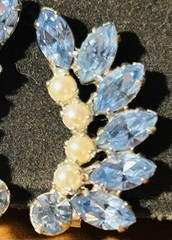 Vintage B. David Blue Rhinestone And Faux Pearl Signed Clip On Earrings
