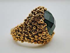BOLD Vintage Faux Emerald & Gold Cocktail Ring Adjustable Inside Band Sz 10 to ?
