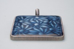 2 Vintage Pendants Epoxy Resin Pewter Metal Large Blue Floral & Green Sun Burst