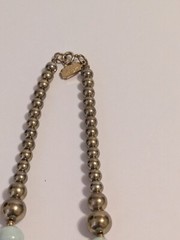 Designed By Paula Vintage Green & Gold Acrylic Bead Textured Necklace 20″. BOHO