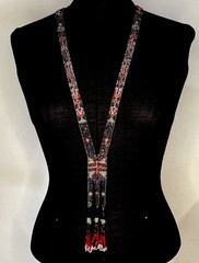 1920s Flapper Deco Sautoir Necklace, Very Good Antique Condition, Ecru/Blue/Pink