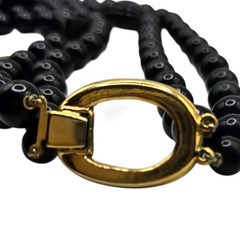 Vintage Necklace Black Beaded Gold Tone Clasp Double Strand 26″ SKU2510