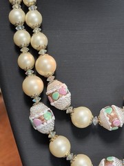Hobe Double Strand Faux Pearl Venetian Wedding Cake Glass Bead Necklace 16-17”