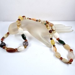 Vintage Beggars Bead Necklace Polished Stone 30″
