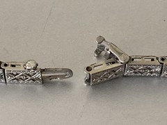 Antique Art Deco 14k White Gold Filigree Bracelet Diamond Sapphire 7 3/8” 6.5grs