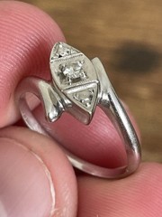 Antique Art Deco 14k Solid White Gold Diamond Engagement Ring! Sz 4.5-2.3GR!