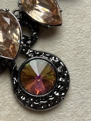 Lot Of 2 Vintage Gunmetal Rhinestone Statement Necklaces 16-18” Watermelon Peach
