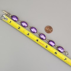 Vintage Oval Bead Bracelet Purple Pearlized Gold Tone Linked 6.75″